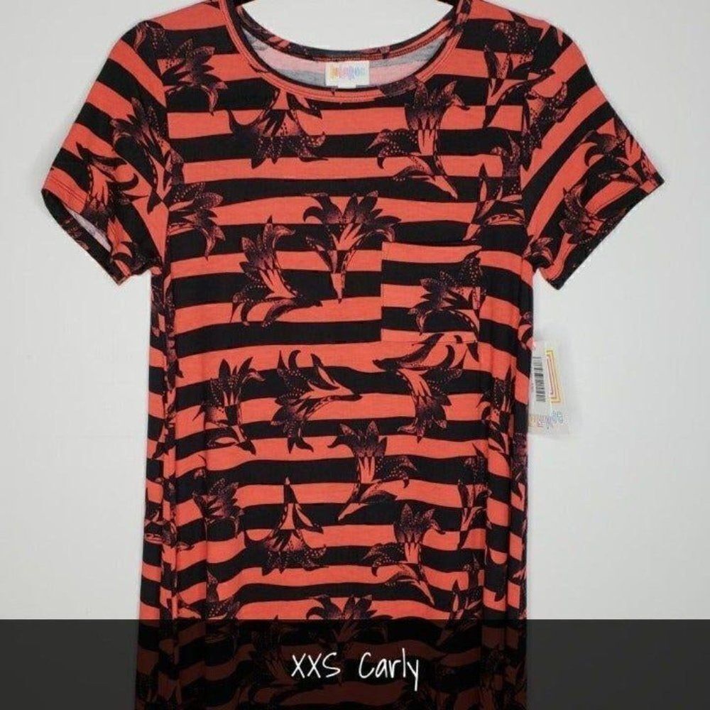 LuLaRoe Carly Dress XXS Floral Red and Black Strip